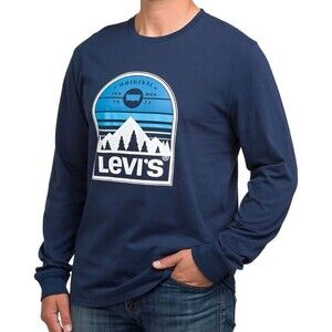NWT Levi's Men's Long-Sleeve T-Shirt Graphic Print Navy Blue 100% Cotton- Size M
